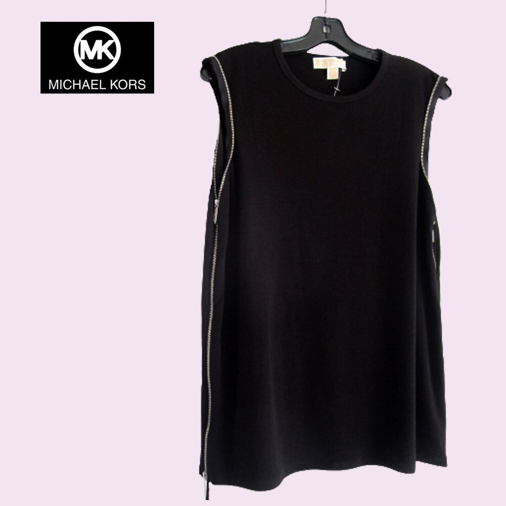 MICHAEL Michael Kors NWT Moto Punk Side Zip Sleeveless Top L Black